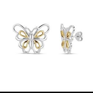 Sterling Creations 2 Tone Sterling silver Butterfly Stud Earrings